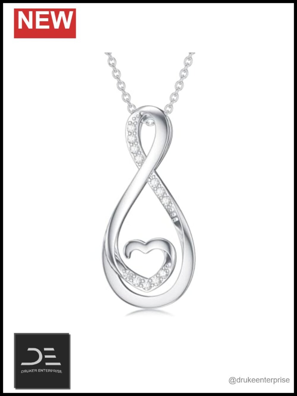 925 Sterling Silver Diamond Infinity Heart Pendant Necklace Women 18in Box Gift